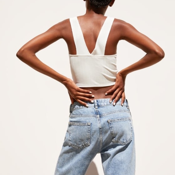 Zara Ribbed White Cropped Top L  711/T - Picture 2 of 6